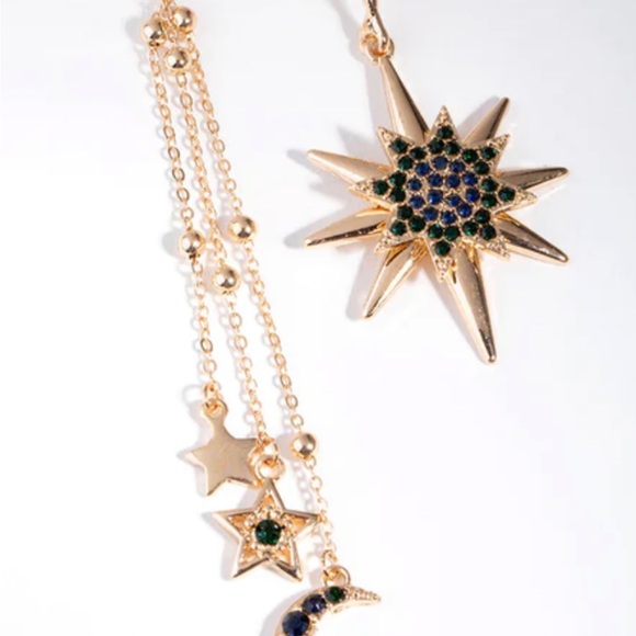 LOVISA GOLD/SAPPHIRE STAR & MOON MISMATCH CELESTIAL EARRINGS - Picture 5 of 11